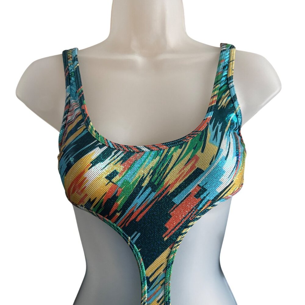 Colorful One Piece Cutout Swimsuit Geometric Print Monokini - Picture 2 of 4